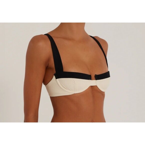 SAME LOS ANGELES BIKINY TOP XLarge WOMENS Beige/Black UNDERWIRE Faux Suede  SWIM - Picture 3 of 10